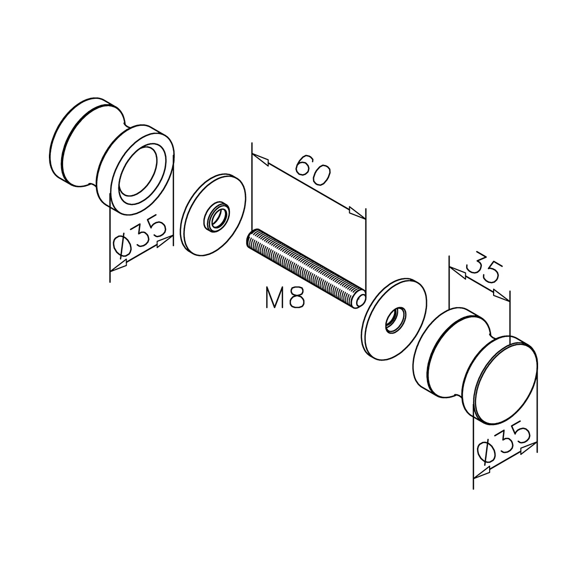Türknopf für Glastüren, zweiseitig, 470107035xx Türknopf für Glastüren, zweiseitig, 470107035xx