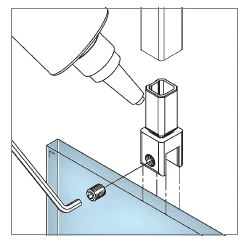 Glass holder for square tube 20 x 20 mm, Deckenmontage, 400837420xx Glashalter für Vierkantrohr 20 x 20 mm, Deckenmontage, 400837420xx