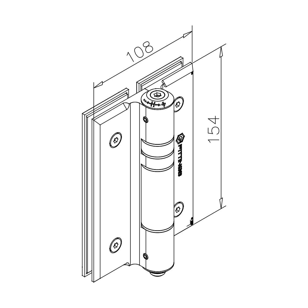 Glastürscharnier-Set, hydraulisch/selbstschließend, 45150xxxx12