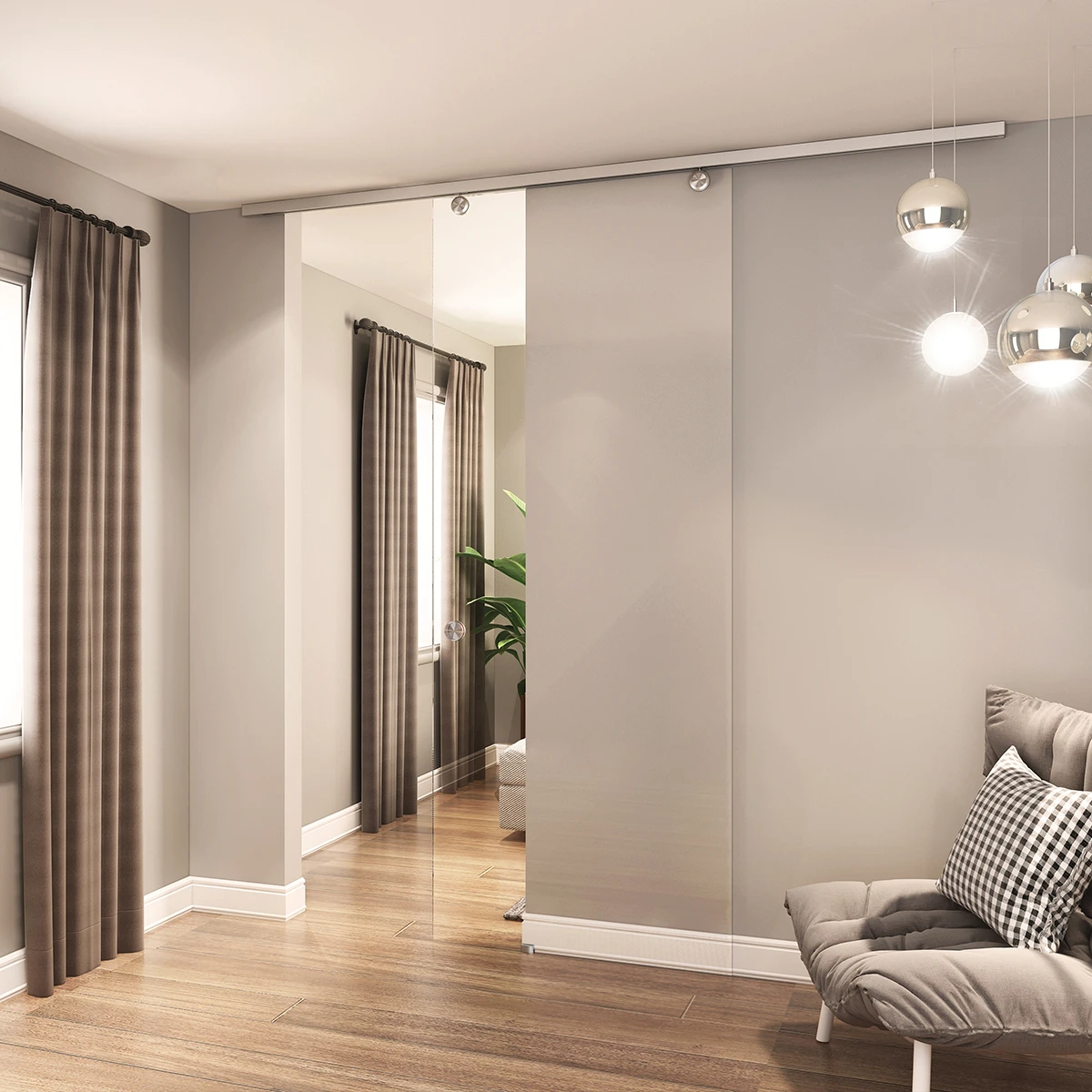 Sliding door including recessed grip and floor guide, 7746030125046 Schiebetür inklusive Griffmuschel und Bodenführung, 7746030125046