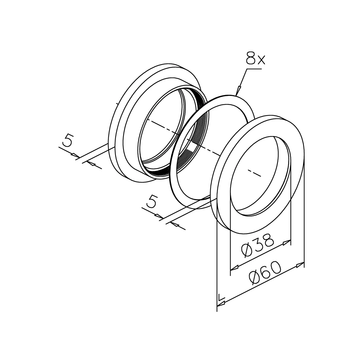 Recessed grip for glass door, 470103060xx Griffmuschel für Glastür, 470103060xx