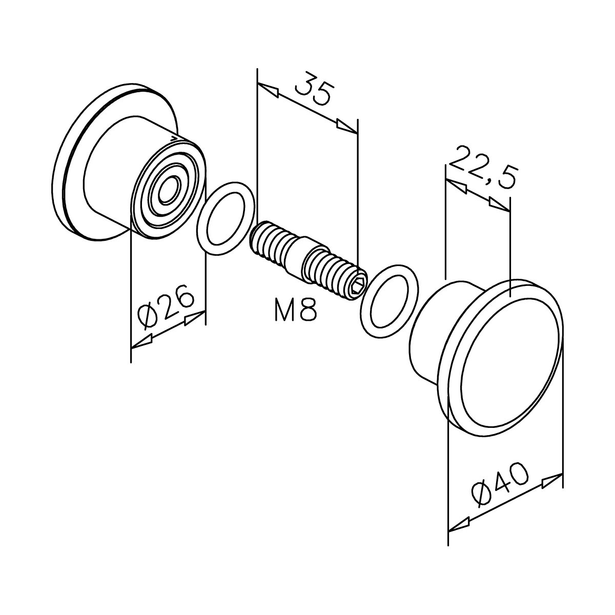Glass door knob, double-sided, 470101040xx Glastürknopf, zweiseitig, 470101040xx