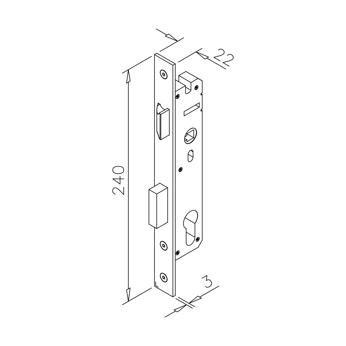 Profiltür-Einsteckschloss für Profilzylinder vorgerichtet, 7745243102512