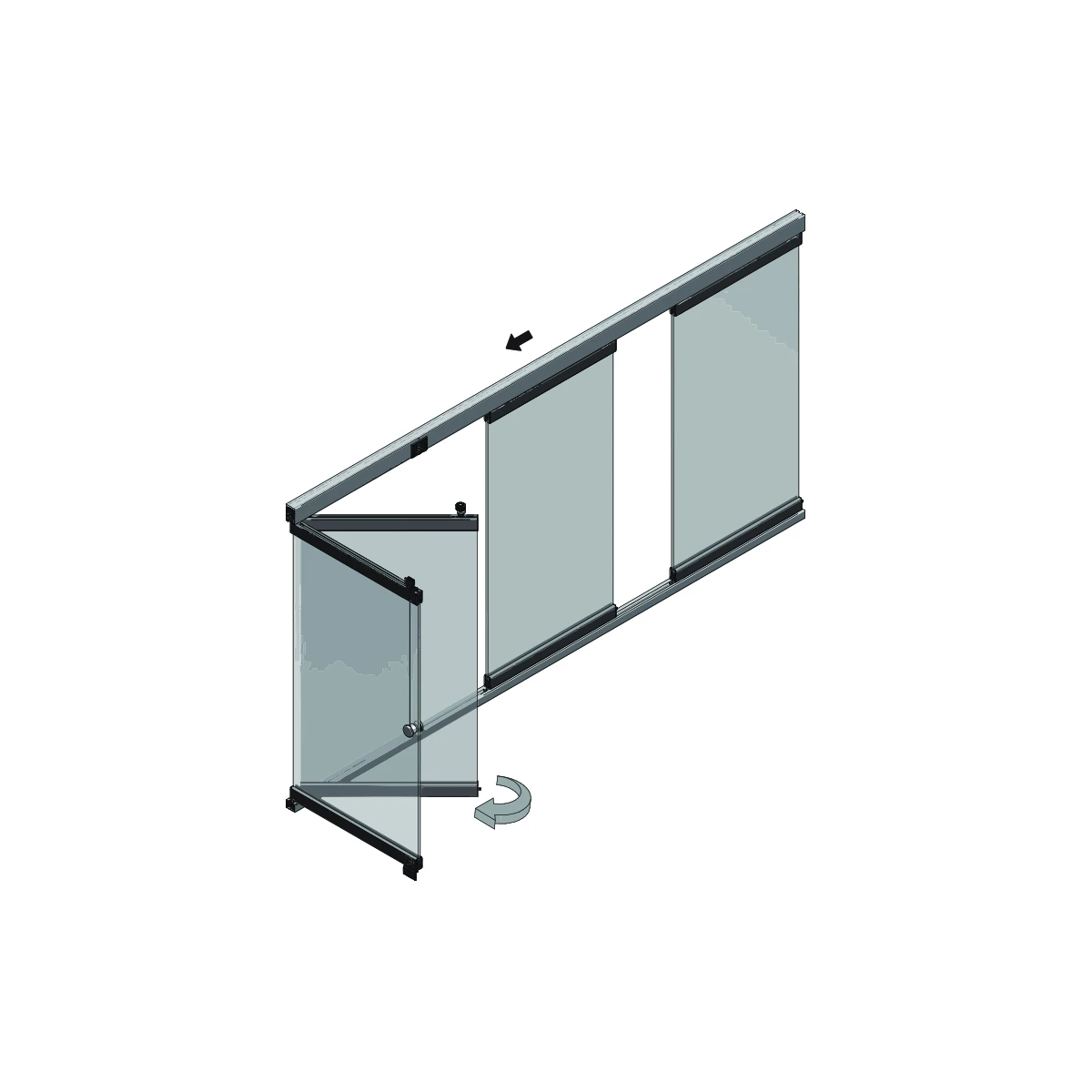 Glas Stapelwand mit Bodenführung, 2934xx0xx46 Glas Stapelwand mit Bodenführung, 2934xx0xx46