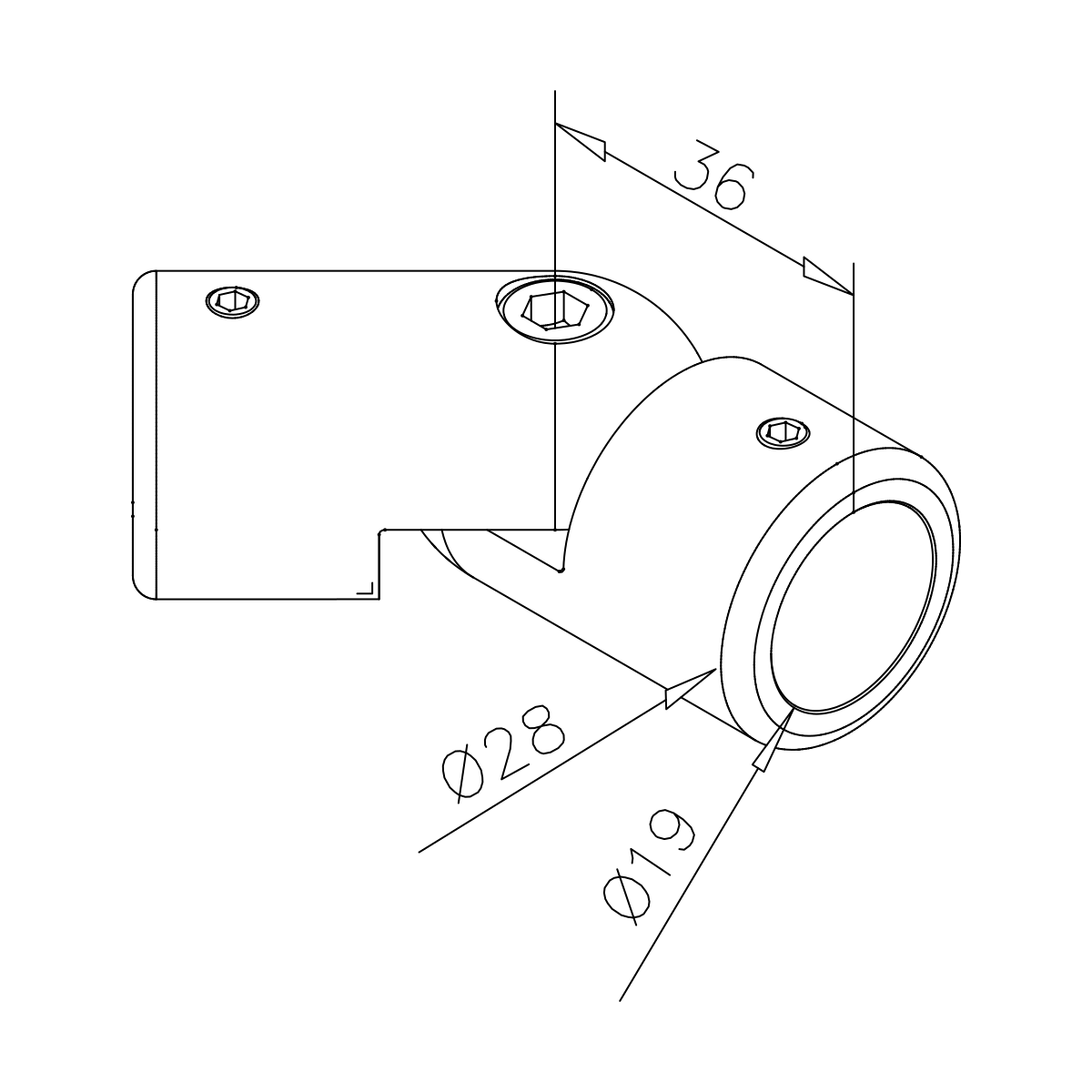 Tube connector for tube Ø 19.0 mm, variable, 400312019xx Rohrverbinder für Rohr Ø 19,0 mm, variabel, 400312019xx