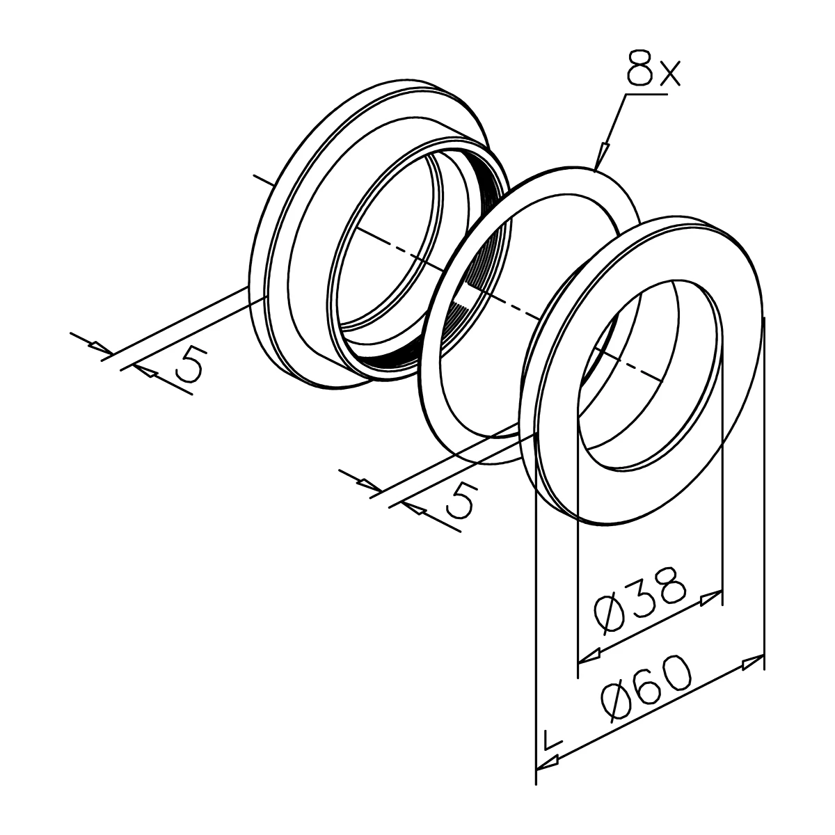 Open komgreep voor glasdeur, 470104060xx Offene Griffmuschel für Glastür, 470104060xx