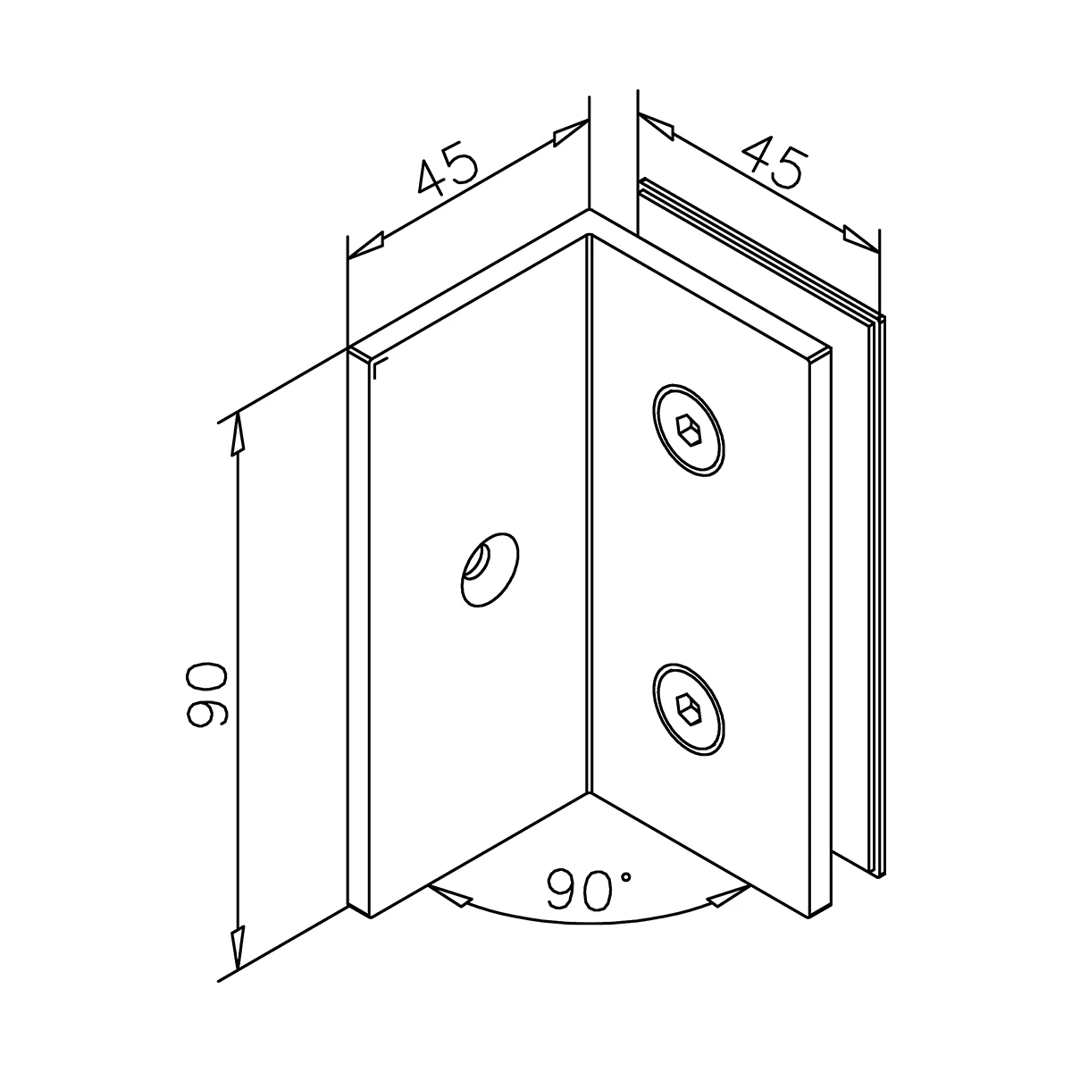 Glasverbinder 90°, 404122090xx Glasverbinder 90°, eckig, 404122090xx
