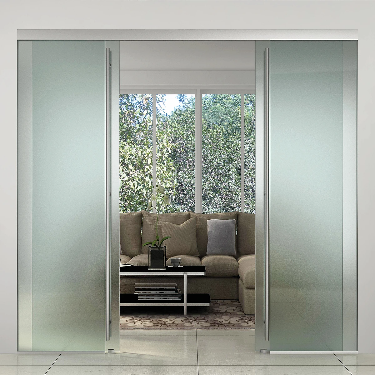 Synchro Sliding door incl. softclose and floorguide, 295071xxxxx Synchro Schiebetür inkl. Dämpfeinzug und Bodenführung, 295071xxxxx