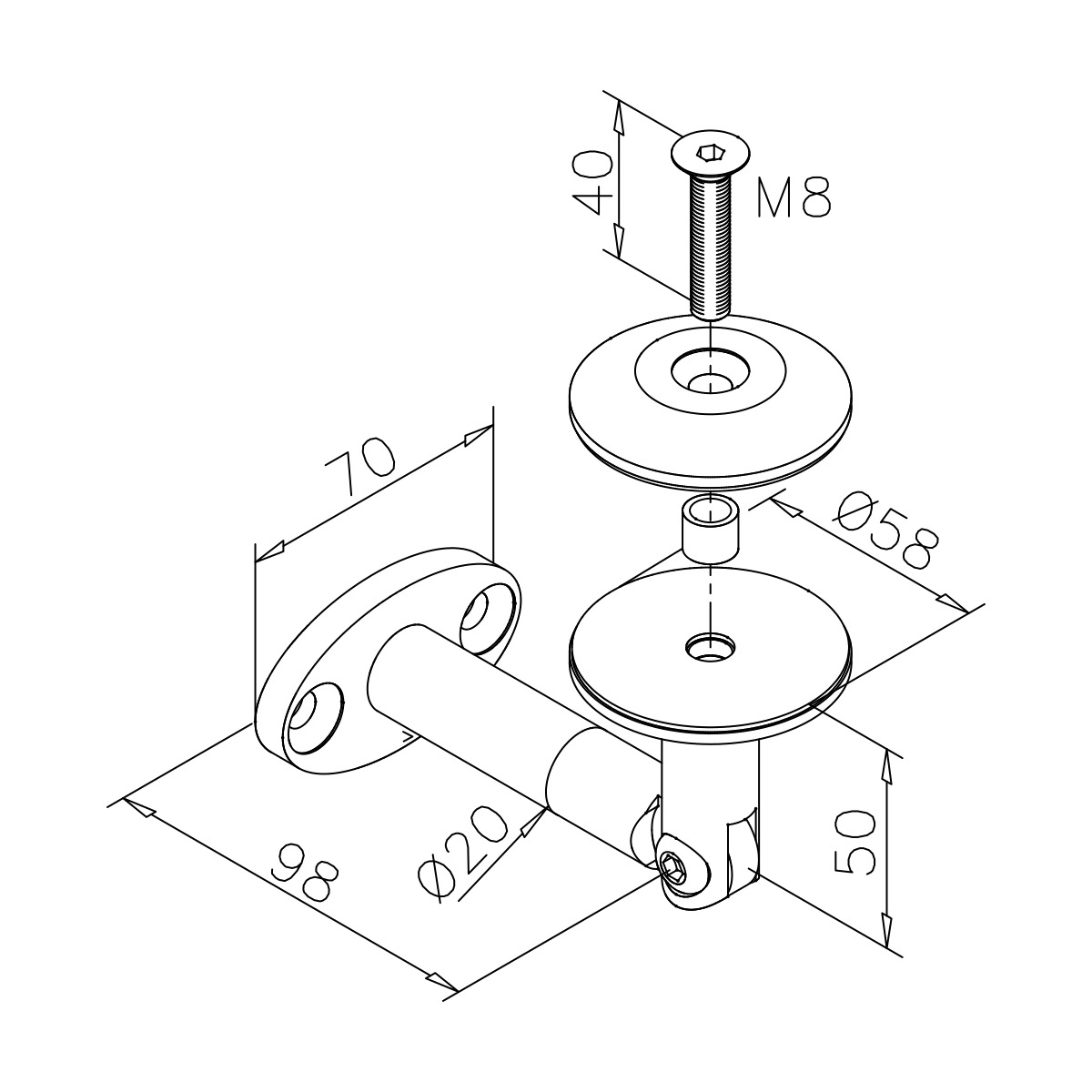 Glas luifel punthouder, 7744020101012 Glasvordach Punkthalter, 7744020101012